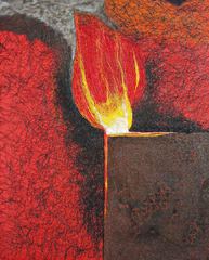 Faden-Collage, die Feuer und Glut symbolisiert