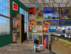 Ateliersituation aus dem 17. Jahrhundert mit zahllosen Gemälden