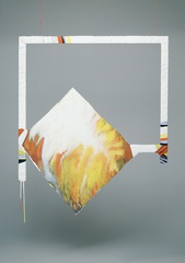 Abstraktes Skulptur-Bild: Hochkant-Quadrat in leerem Keilrahmen